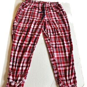 Women's LIFE IS GOOD Pajama Lounge Jogger Pants Red, White, Blue Plaid Size XL